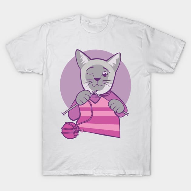 Knitting Siamese Kitty T-Shirt by Sue Cervenka